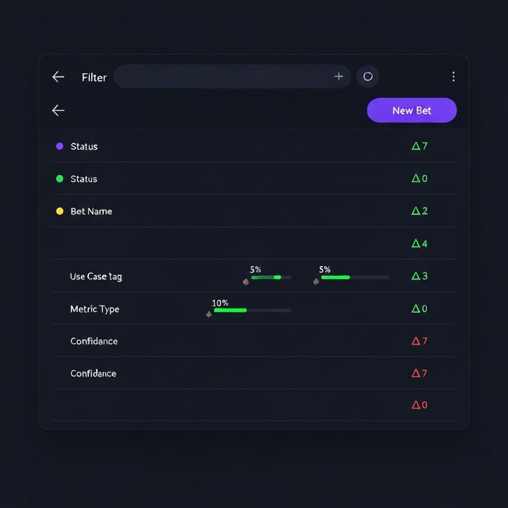 BetLoop bets list view showing structured product bets with metrics and status
